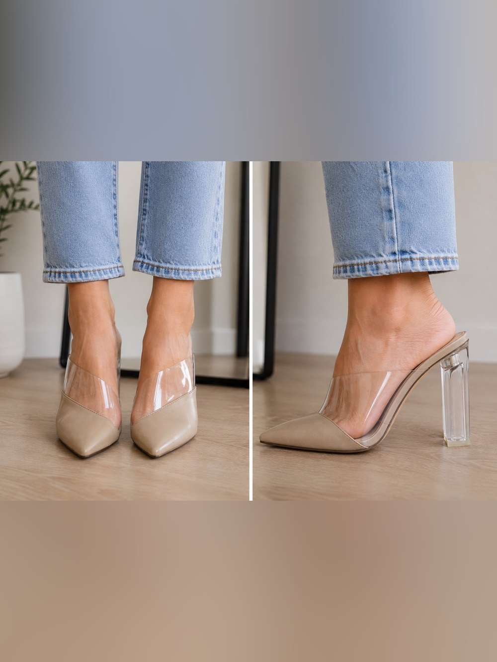Cult Gaia Krystle Clear Strap Mules‎ Sand Beige Leather Heels Womens EU 38